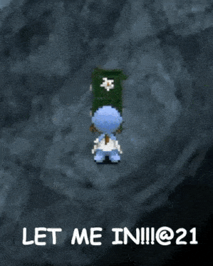 a pixel art of a rabbit with the words let me in