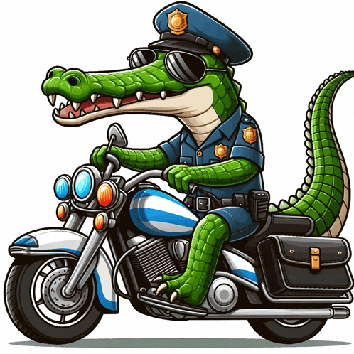 a cartoon alligator is riding a motorcycle