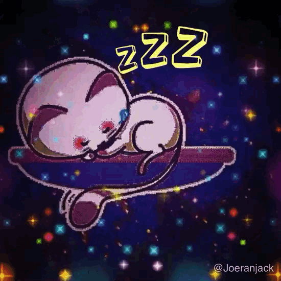 a cartoon of a cat sleeping on a pillow with the letters zzz above it