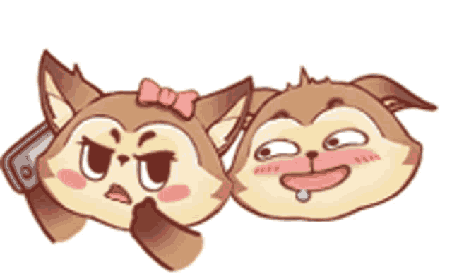 a cartoon drawing of two animals with a question mark above them