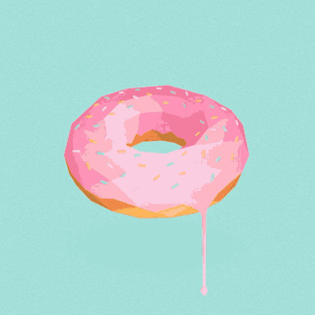 a donut with pink frosting and sprinkles is melting on a blue background