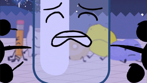 a cartoon character with a sad face is surrounded by other characters