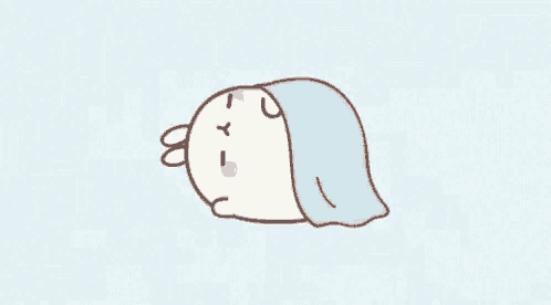 a cartoon drawing of a blue blanket with a bird on it 's head .