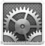 a black and white image of a gear with the words `` codemasterkeydaw '' below it .