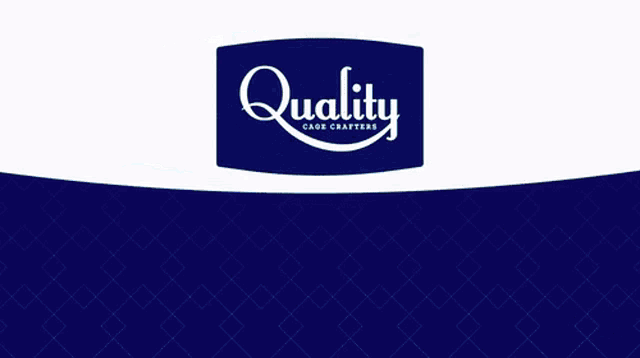 a blue and white quality cage crafters logo