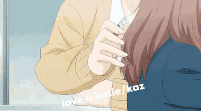 a drawing of a man and a woman with the words love u katie / kaz on the bottom right