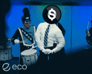 a man with a dollar sign on his head is playing drums in a band