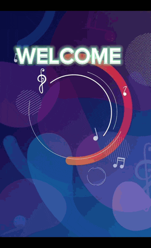 a poster that says welcome happy on a blue background