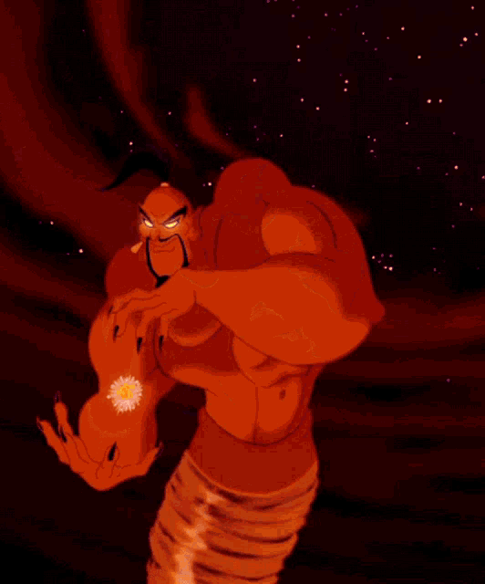 a cartoon drawing of a genie holding a star in his hands