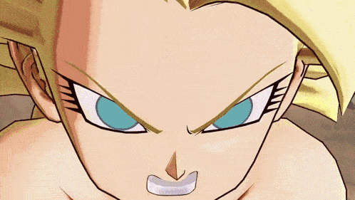 a close up of a cartoon character 's face with blue eyes