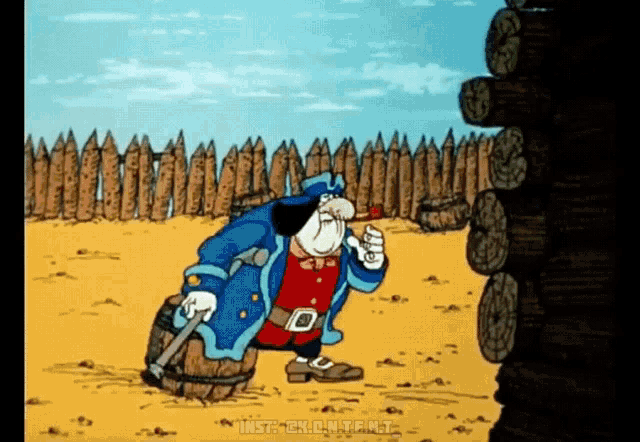 a cartoon of a man with a barrel and the words insta-en.o.n.t. on the bottom