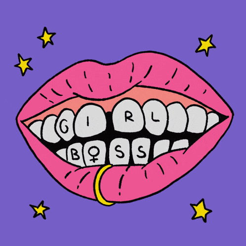 a cartoon of a woman 's mouth with the words girl boss written on her teeth