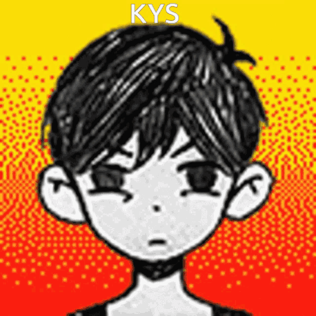 a black and white drawing of a boy 's face with the word kys on the bottom