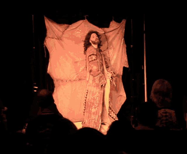a naked woman is standing in front of a crowd