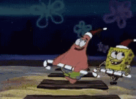 patrick star and spongebob are wearing santa hats