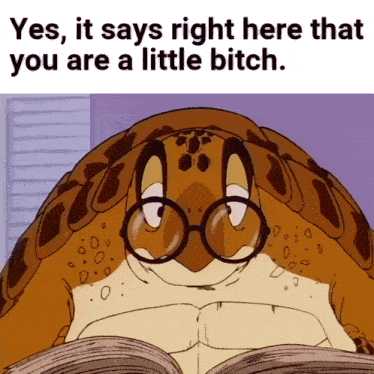 a cartoon turtle wearing glasses is reading a book