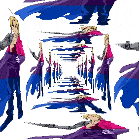 a painting of a woman in a pink and blue cape