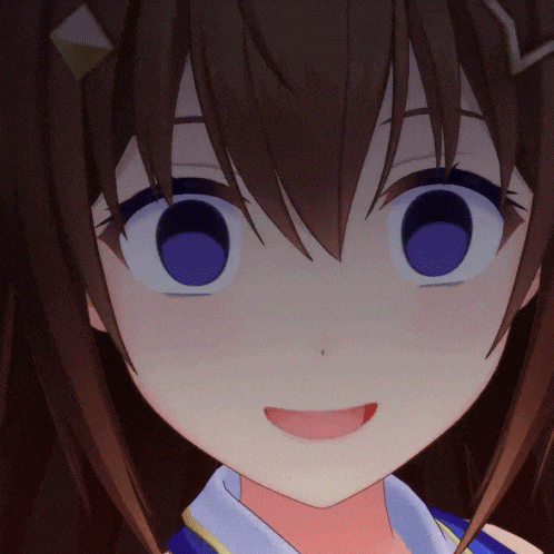 a close up of a cartoon character 's face with purple eyes
