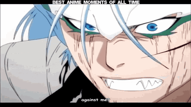 a close up of a anime character with the words " best anime moments of all time "