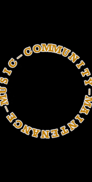 a gold circle with the words community music written in white