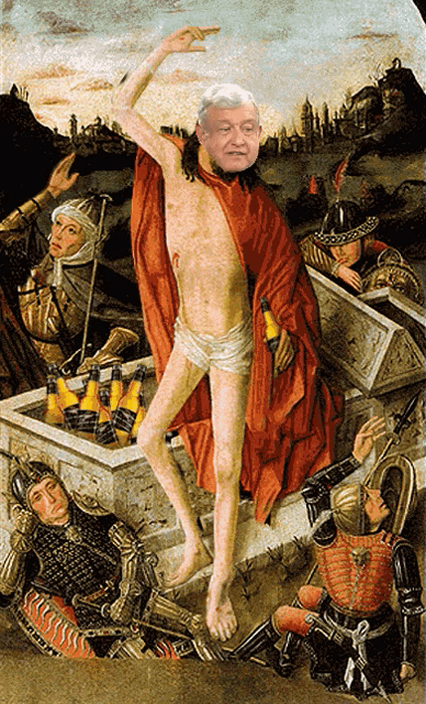 a painting of jesus with a man 's head on his chest