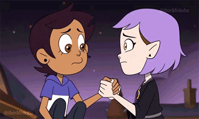 a cartoon of two girls holding hands with a caption that says @ibormirkoba