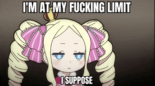 a cartoon of a girl with a crown on her head says " i 'm at my fucking limit "