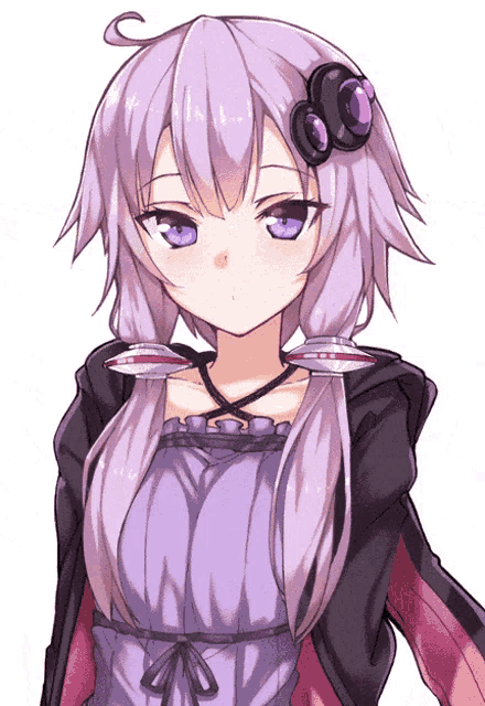 a drawing of a girl with purple hair