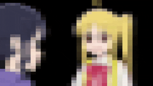 a pixel art drawing of a girl with blonde hair