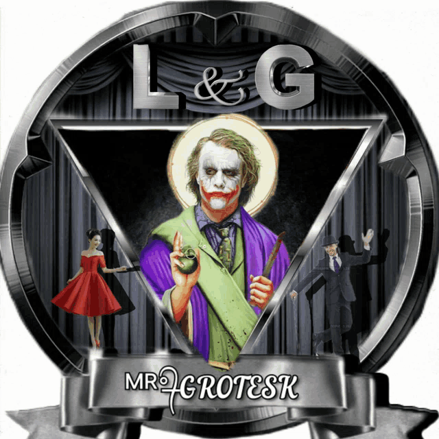 a logo for l & g shows the joker and says mr grotesk