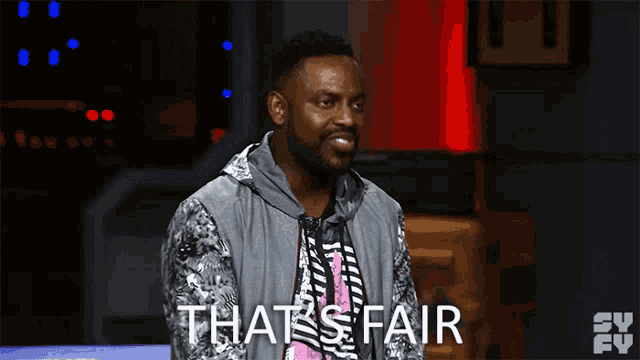 a man says " that 's fair " while wearing a hoodie