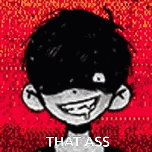 a black and white drawing of a boy with a smiley face and the words `` that ass '' .