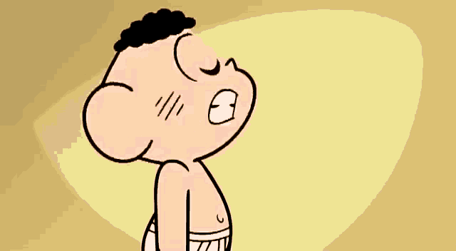 a cartoon character without a shirt is giving the thumbs up sign