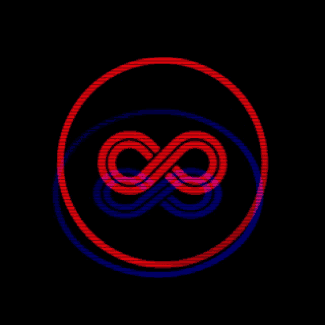 an infinity symbol in a red and blue circle