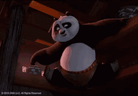 a panda bear from the movie kung fu panda is jumping in the air