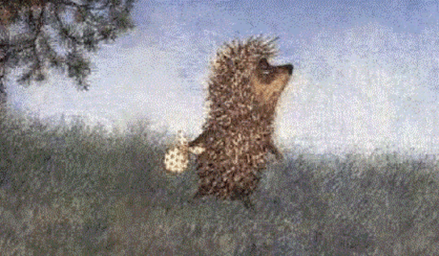 a hedgehog standing on its hind legs in a field