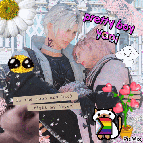 a picture of a boy and a girl with the words " pretty boy yaoi " on top