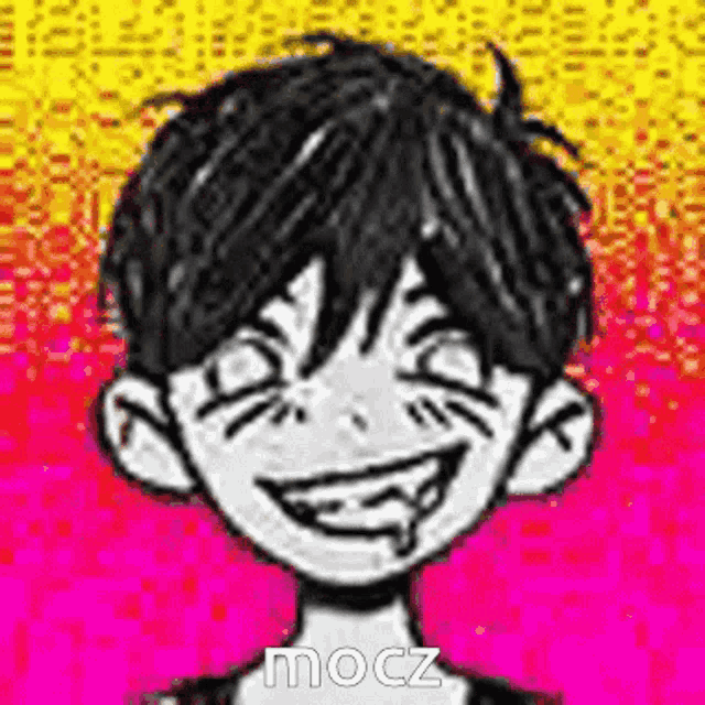 a cartoon of a boy with a tongue sticking out is smiling .