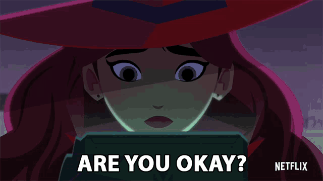 a cartoon of a woman with the words are you okay on the bottom