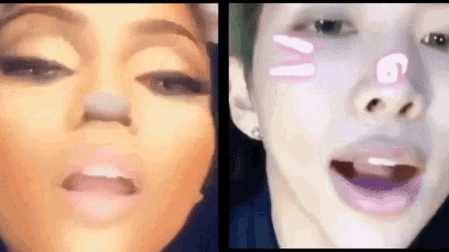 a close up of a woman 's face and a close up of a boy 's face