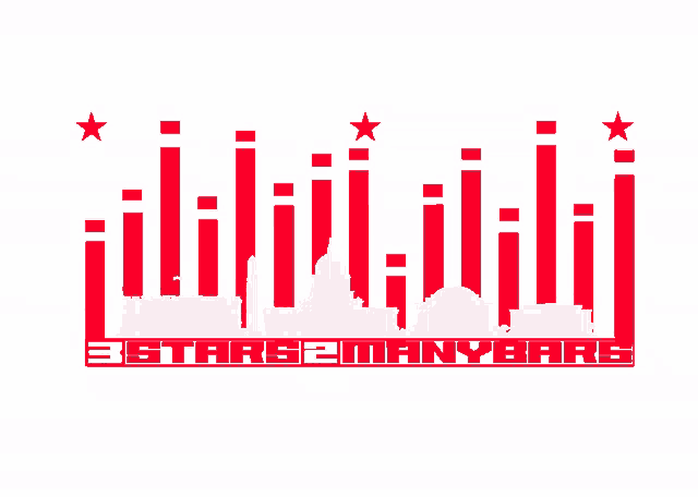 a logo for 3 stars 2 many bars with a white background