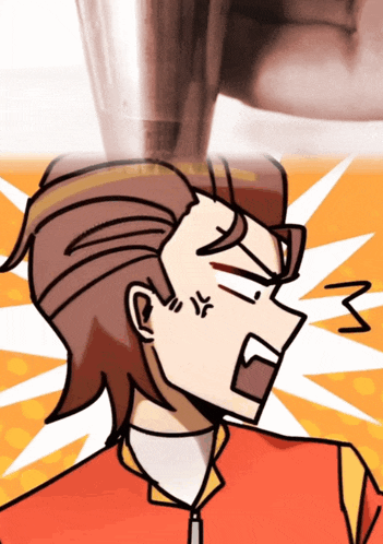 a cartoon of a man with an angry face and the letter m on his face