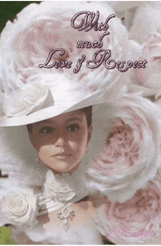 a woman wearing a white hat with the words " who much love & respect " written above her