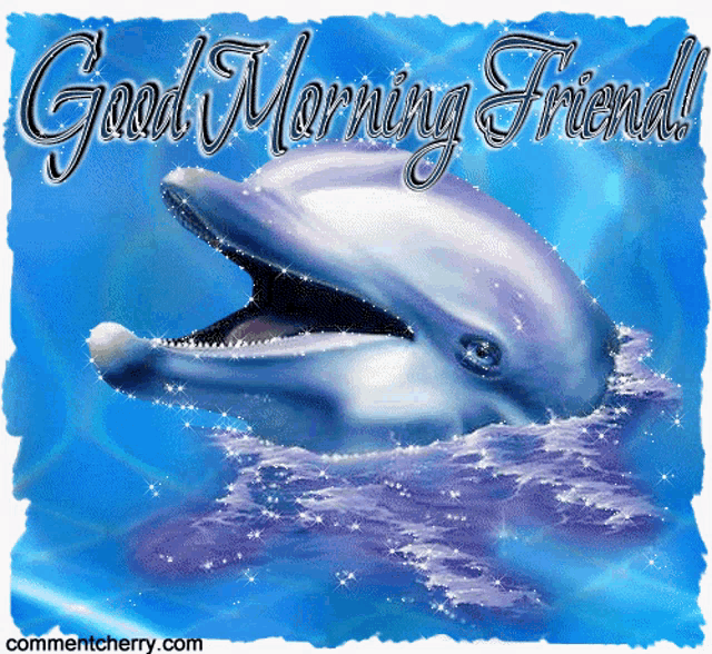 a picture of a dolphin with the words good morning friend on it