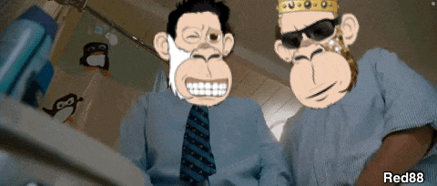 two cartoon monkeys are standing next to each other with red88 written on the bottom right
