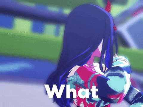 a picture of a girl with long blue hair and the word what on the bottom