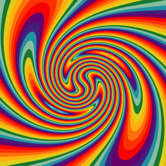a rainbow colored swirl with a blue center