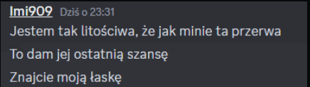 a screenshot of a conversation between imi909 and someone else