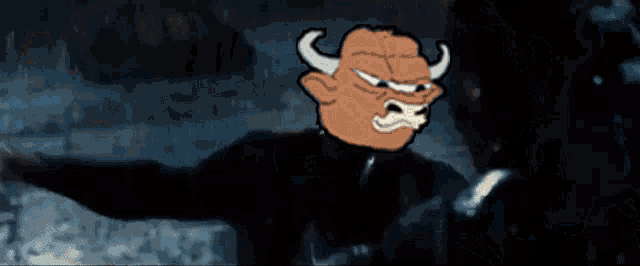 a cartoon drawing of a man with horns standing in the dark