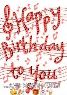 a birthday card with music notes and the words `` happy birthday to you '' .